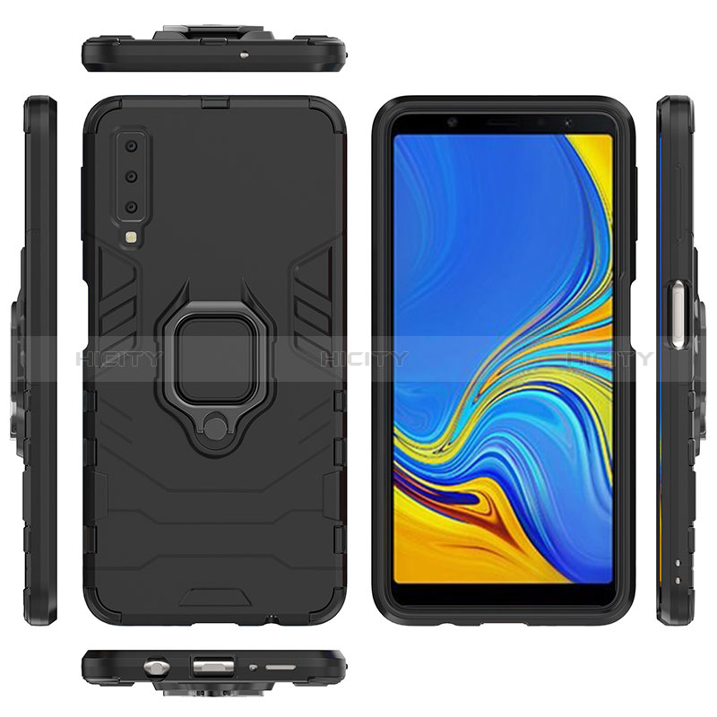 Funda Bumper Silicona y Plastico Mate Carcasa con Magnetico Anillo de dedo Soporte S01 para Samsung Galaxy A7 (2018) A750