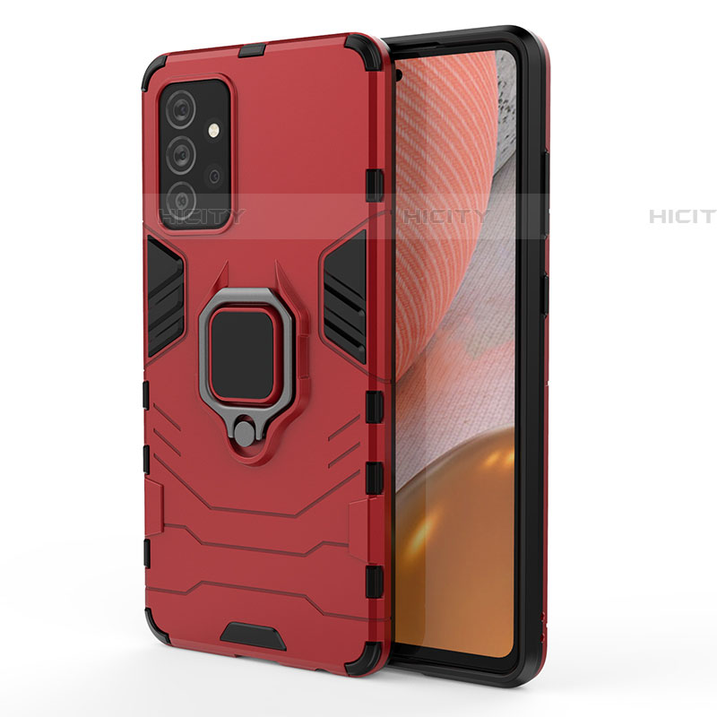 Funda Bumper Silicona y Plastico Mate Carcasa con Magnetico Anillo de dedo Soporte S01 para Samsung Galaxy A72 4G Rojo