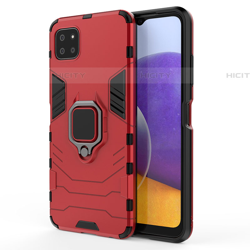 Funda Bumper Silicona y Plastico Mate Carcasa con Magnetico Anillo de dedo Soporte S01 para Samsung Galaxy F42 5G Rojo