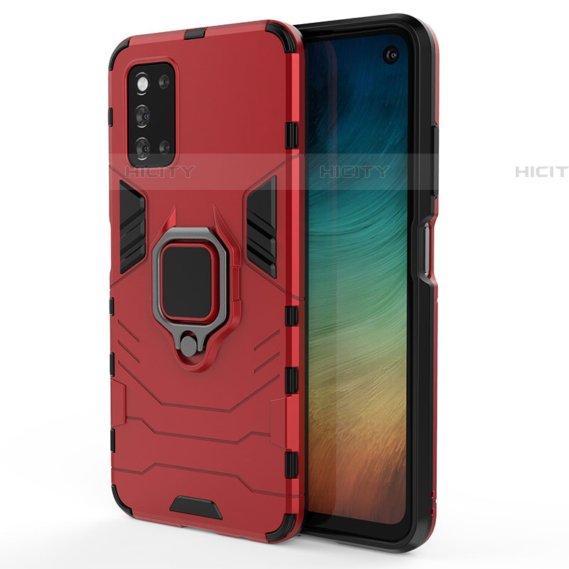 Funda Bumper Silicona y Plastico Mate Carcasa con Magnetico Anillo de dedo Soporte S01 para Samsung Galaxy F52 5G Rojo