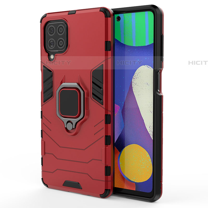 Funda Bumper Silicona y Plastico Mate Carcasa con Magnetico Anillo de dedo Soporte S01 para Samsung Galaxy F62 5G Rojo