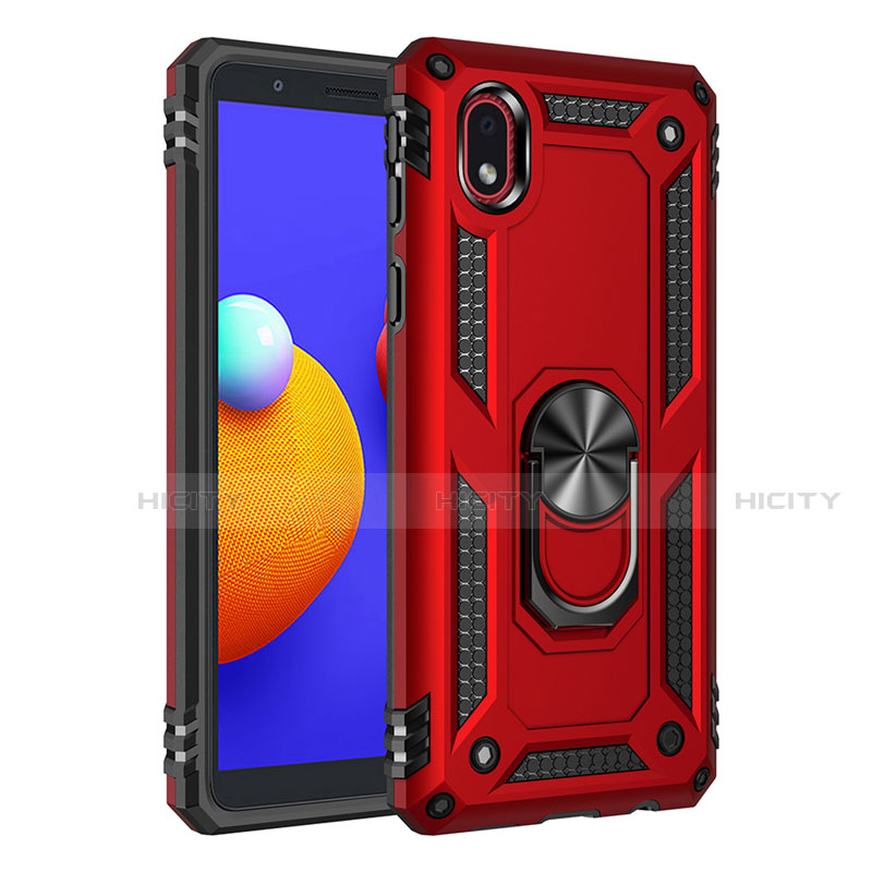 Funda Bumper Silicona y Plastico Mate Carcasa con Magnetico Anillo de dedo Soporte S01 para Samsung Galaxy M01 Core Rojo