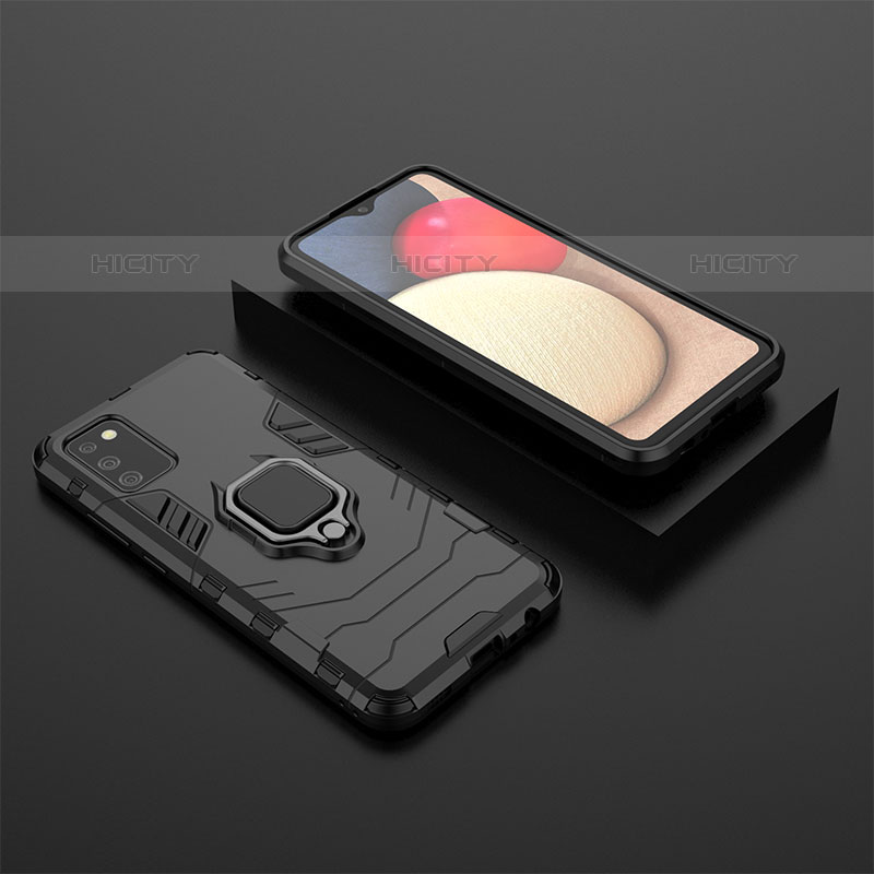 Funda Bumper Silicona y Plastico Mate Carcasa con Magnetico Anillo de dedo Soporte S01 para Samsung Galaxy M02s Negro