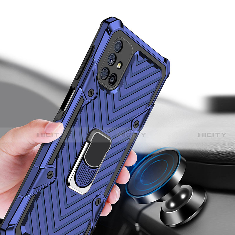 Funda Bumper Silicona y Plastico Mate Carcasa con Magnetico Anillo de dedo Soporte S01 para Samsung Galaxy M51