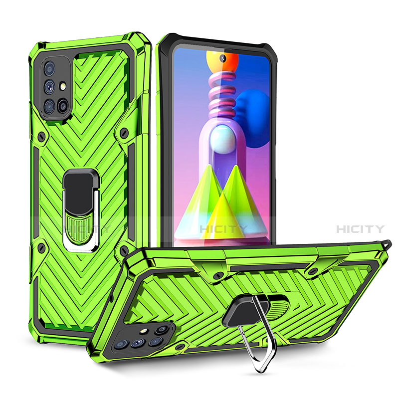 Funda Bumper Silicona y Plastico Mate Carcasa con Magnetico Anillo de dedo Soporte S01 para Samsung Galaxy M51 Menta Verde