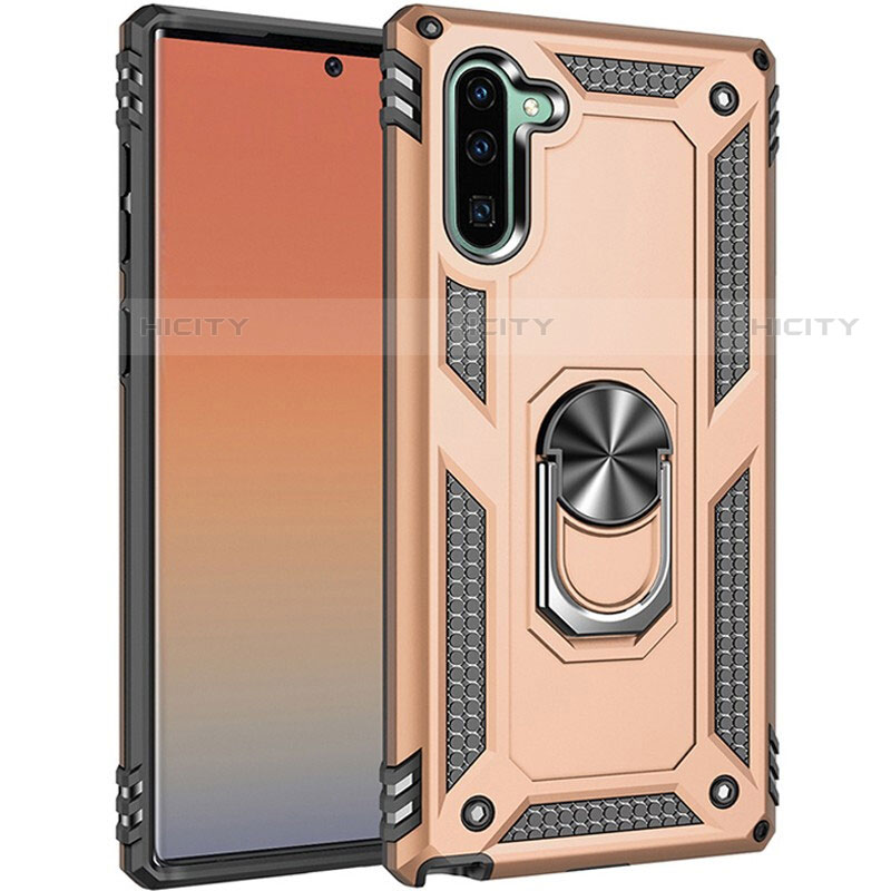 Funda Bumper Silicona y Plastico Mate Carcasa con Magnetico Anillo de dedo Soporte S01 para Samsung Galaxy Note 10 5G Oro