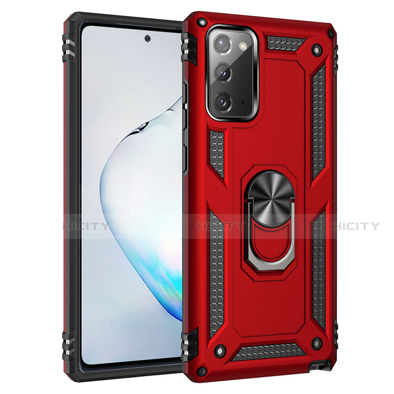 Funda Bumper Silicona y Plastico Mate Carcasa con Magnetico Anillo de dedo Soporte S01 para Samsung Galaxy Note 20 5G Rojo