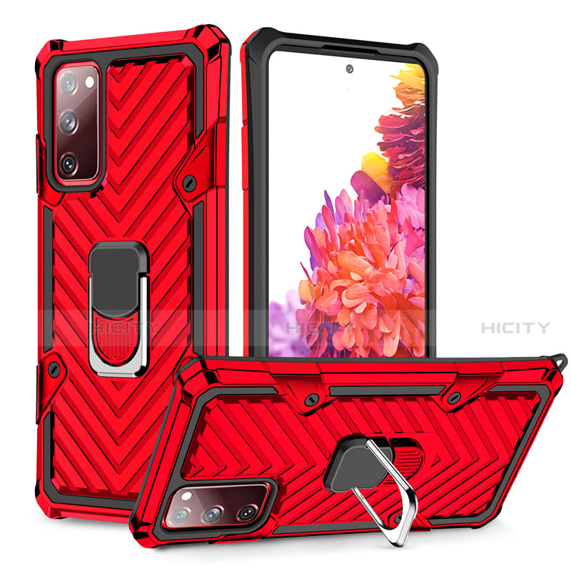 Funda Bumper Silicona y Plastico Mate Carcasa con Magnetico Anillo de dedo Soporte S01 para Samsung Galaxy S20 FE 4G