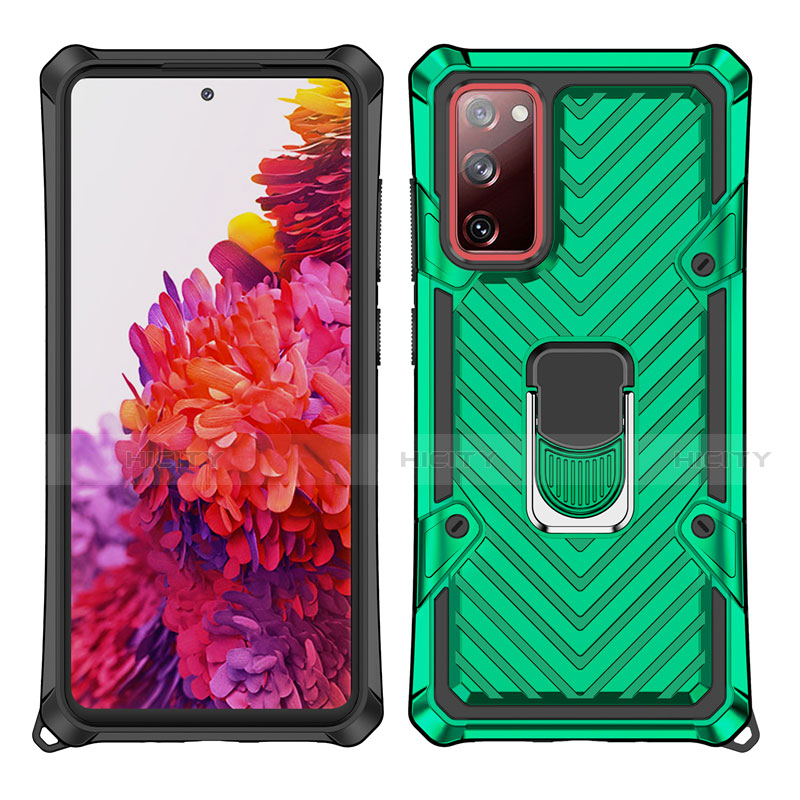 Funda Bumper Silicona y Plastico Mate Carcasa con Magnetico Anillo de dedo Soporte S01 para Samsung Galaxy S20 FE 4G Verde