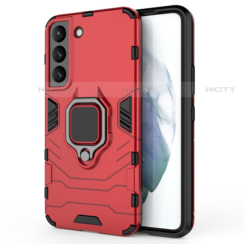 Funda Bumper Silicona y Plastico Mate Carcasa con Magnetico Anillo de dedo Soporte S01 para Samsung Galaxy S23 Plus 5G Rojo