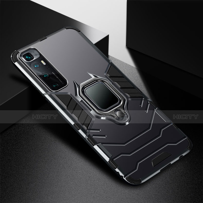 Funda Bumper Silicona y Plastico Mate Carcasa con Magnetico Anillo de dedo Soporte S01 para Xiaomi Mi 10 Ultra Negro