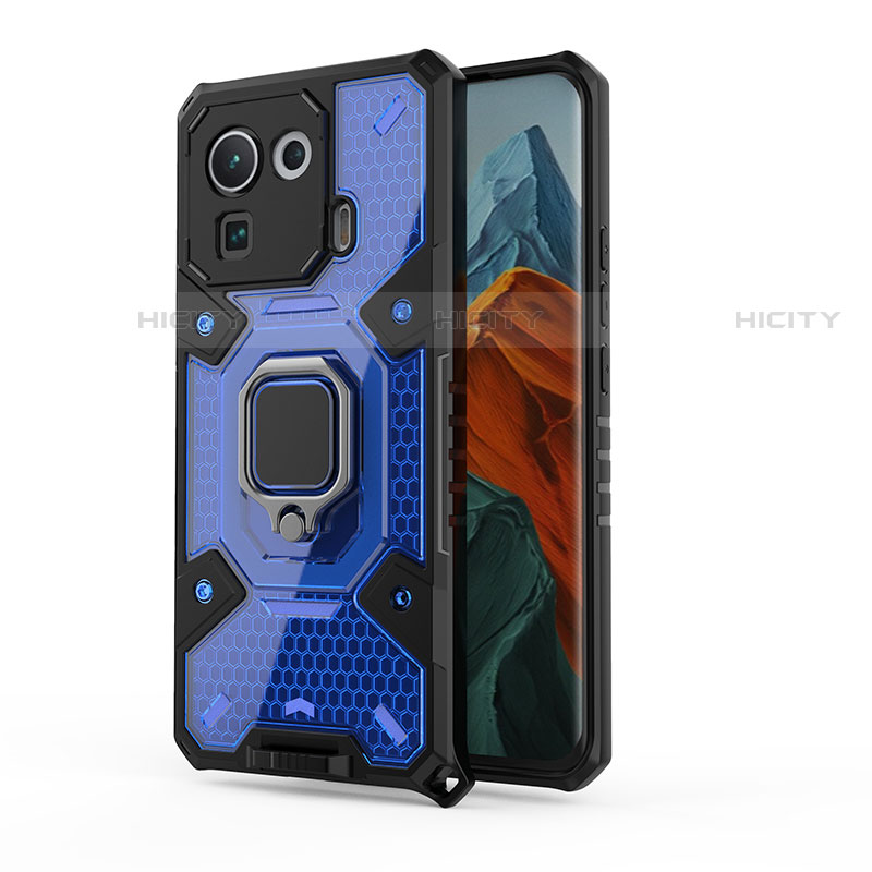 Funda Bumper Silicona y Plastico Mate Carcasa con Magnetico Anillo de dedo Soporte S01 para Xiaomi Mi 11 Pro 5G Azul