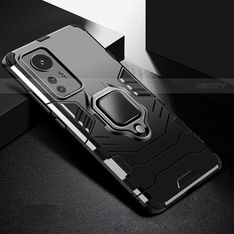 Funda Bumper Silicona y Plastico Mate Carcasa con Magnetico Anillo de dedo Soporte S01 para Xiaomi Mi 12 Lite 5G