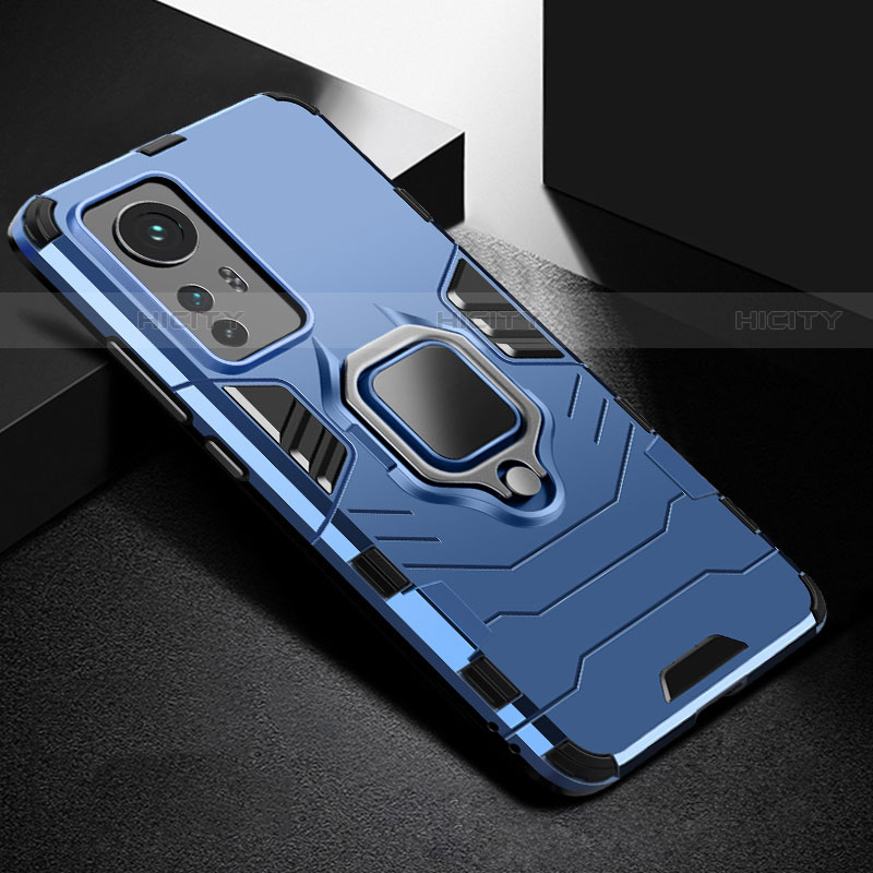 Funda Bumper Silicona y Plastico Mate Carcasa con Magnetico Anillo de dedo Soporte S01 para Xiaomi Mi 12X 5G Azul