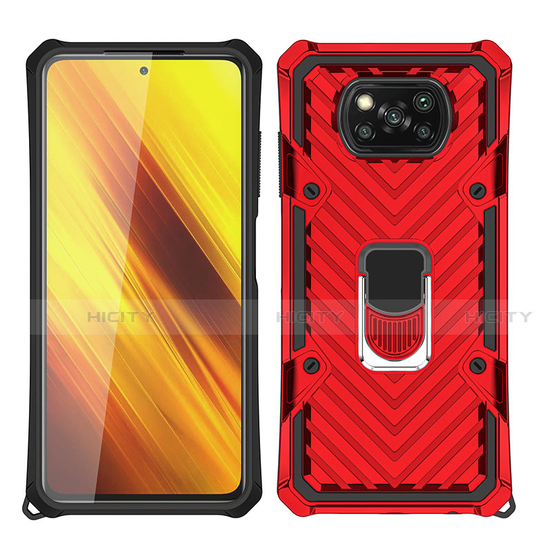 Funda Bumper Silicona y Plastico Mate Carcasa con Magnetico Anillo de dedo Soporte S01 para Xiaomi Poco X3