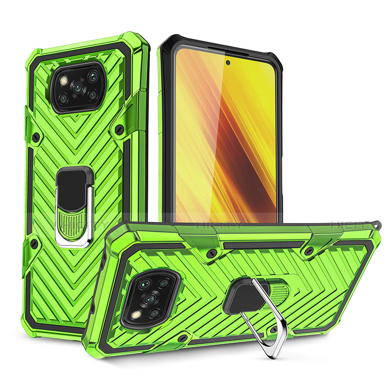 Funda Bumper Silicona y Plastico Mate Carcasa con Magnetico Anillo de dedo Soporte S01 para Xiaomi Poco X3 Pro Menta Verde