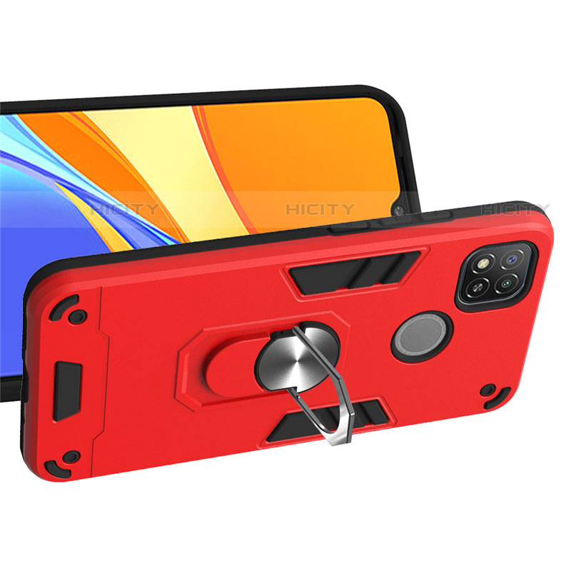 Funda Bumper Silicona y Plastico Mate Carcasa con Magnetico Anillo de dedo Soporte S01 para Xiaomi Redmi 9 India