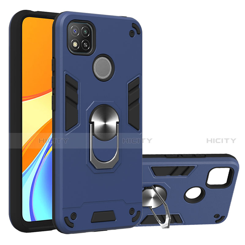 Funda Bumper Silicona y Plastico Mate Carcasa con Magnetico Anillo de dedo Soporte S01 para Xiaomi Redmi 9 India