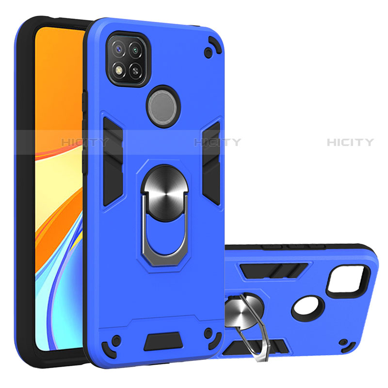 Funda Bumper Silicona y Plastico Mate Carcasa con Magnetico Anillo de dedo Soporte S01 para Xiaomi Redmi 9C