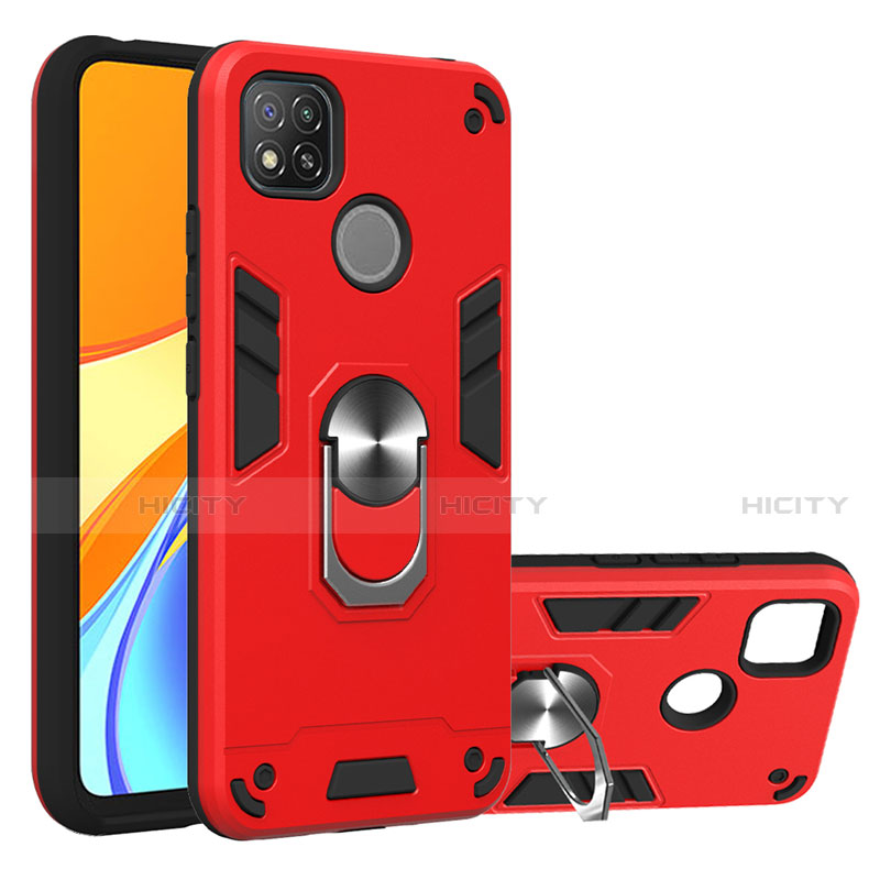 Funda Bumper Silicona y Plastico Mate Carcasa con Magnetico Anillo de dedo Soporte S01 para Xiaomi Redmi 9C NFC