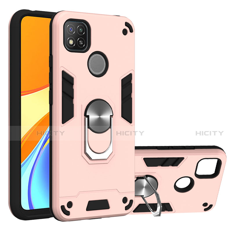 Funda Bumper Silicona y Plastico Mate Carcasa con Magnetico Anillo de dedo Soporte S01 para Xiaomi Redmi 9C NFC