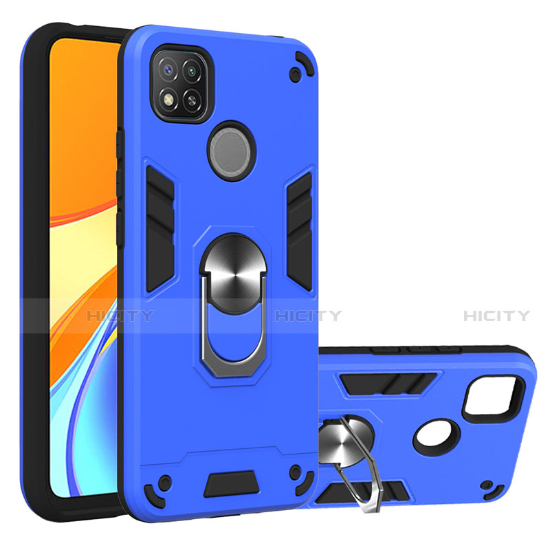 Funda Bumper Silicona y Plastico Mate Carcasa con Magnetico Anillo de dedo Soporte S01 para Xiaomi Redmi 9C NFC