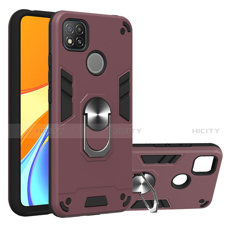 Funda Bumper Silicona y Plastico Mate Carcasa con Magnetico Anillo de dedo Soporte S01 para Xiaomi Redmi 9C NFC