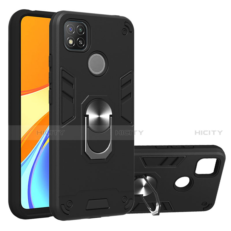 Funda Bumper Silicona y Plastico Mate Carcasa con Magnetico Anillo de dedo Soporte S01 para Xiaomi Redmi 9C NFC