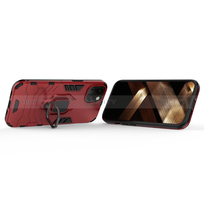 Funda Bumper Silicona y Plastico Mate Carcasa con Magnetico Anillo de dedo Soporte S02 para Apple iPhone 15