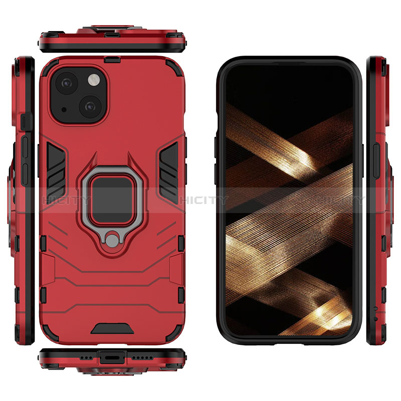 Funda Bumper Silicona y Plastico Mate Carcasa con Magnetico Anillo de dedo Soporte S02 para Apple iPhone 15 Plus