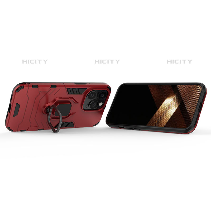 Funda Bumper Silicona y Plastico Mate Carcasa con Magnetico Anillo de dedo Soporte S02 para Apple iPhone 15 Pro