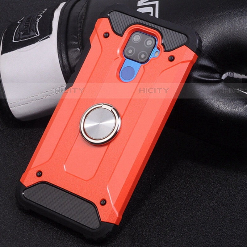 Funda Bumper Silicona y Plastico Mate Carcasa con Magnetico Anillo de dedo Soporte S02 para Huawei Mate 30 Lite Rojo