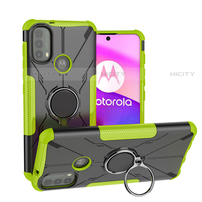 Funda Bumper Silicona y Plastico Mate Carcasa con Magnetico Anillo de dedo Soporte S02 para Motorola Moto E40