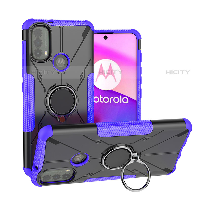 Funda Bumper Silicona y Plastico Mate Carcasa con Magnetico Anillo de dedo Soporte S02 para Motorola Moto E40