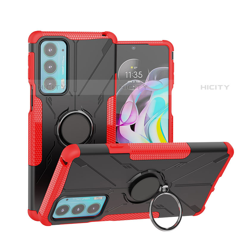 Funda Bumper Silicona y Plastico Mate Carcasa con Magnetico Anillo de dedo Soporte S02 para Motorola Moto Edge 20 5G Rojo