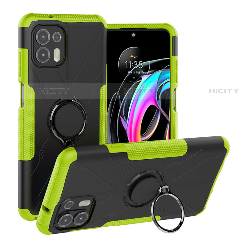 Funda Bumper Silicona y Plastico Mate Carcasa con Magnetico Anillo de dedo Soporte S02 para Motorola Moto Edge 20 Lite 5G Verde