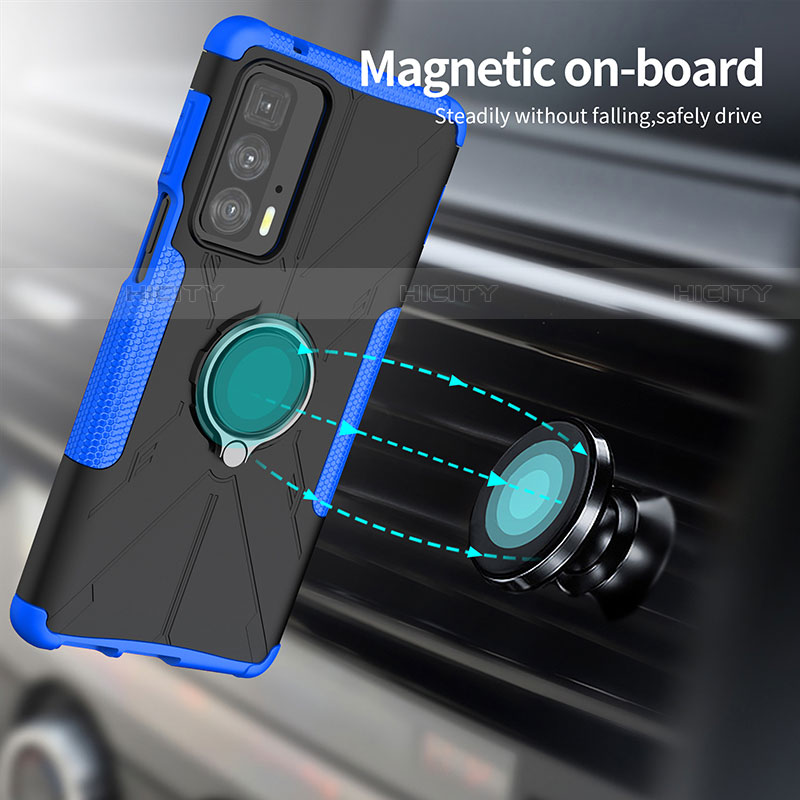 Funda Bumper Silicona y Plastico Mate Carcasa con Magnetico Anillo de dedo Soporte S02 para Motorola Moto Edge 20 Pro 5G