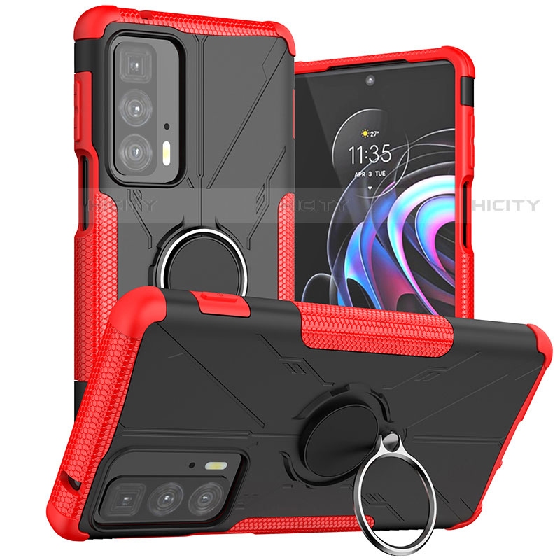 Funda Bumper Silicona y Plastico Mate Carcasa con Magnetico Anillo de dedo Soporte S02 para Motorola Moto Edge 20 Pro 5G