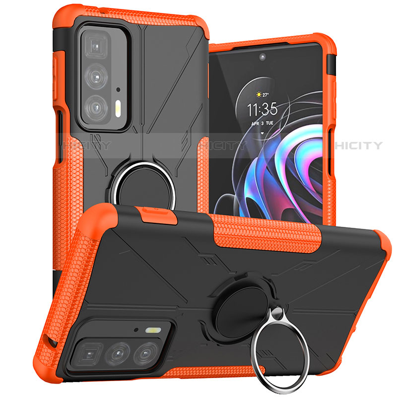 Funda Bumper Silicona y Plastico Mate Carcasa con Magnetico Anillo de dedo Soporte S02 para Motorola Moto Edge 20 Pro 5G