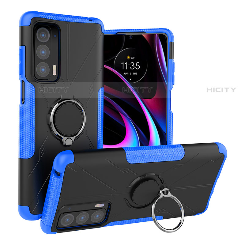 Funda Bumper Silicona y Plastico Mate Carcasa con Magnetico Anillo de dedo Soporte S02 para Motorola Moto Edge (2021) 5G