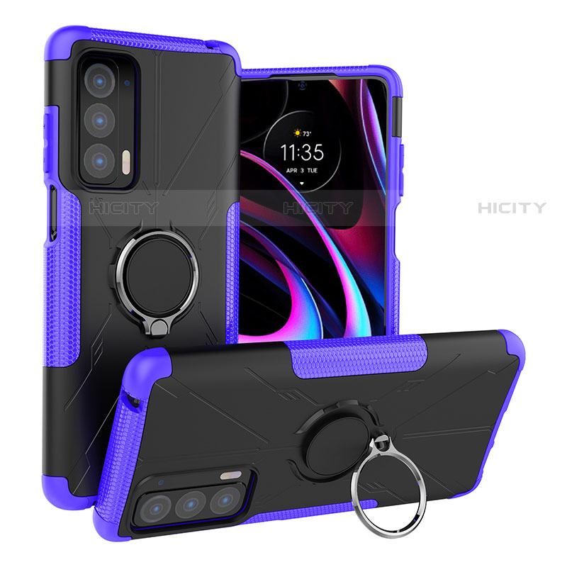 Funda Bumper Silicona y Plastico Mate Carcasa con Magnetico Anillo de dedo Soporte S02 para Motorola Moto Edge (2021) 5G