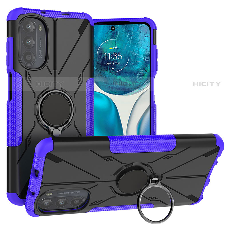 Funda Bumper Silicona y Plastico Mate Carcasa con Magnetico Anillo de dedo Soporte S02 para Motorola Moto Edge (2022) 5G