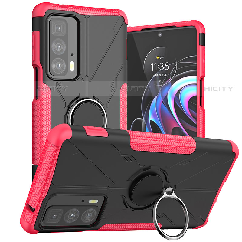 Funda Bumper Silicona y Plastico Mate Carcasa con Magnetico Anillo de dedo Soporte S02 para Motorola Moto Edge S Pro 5G