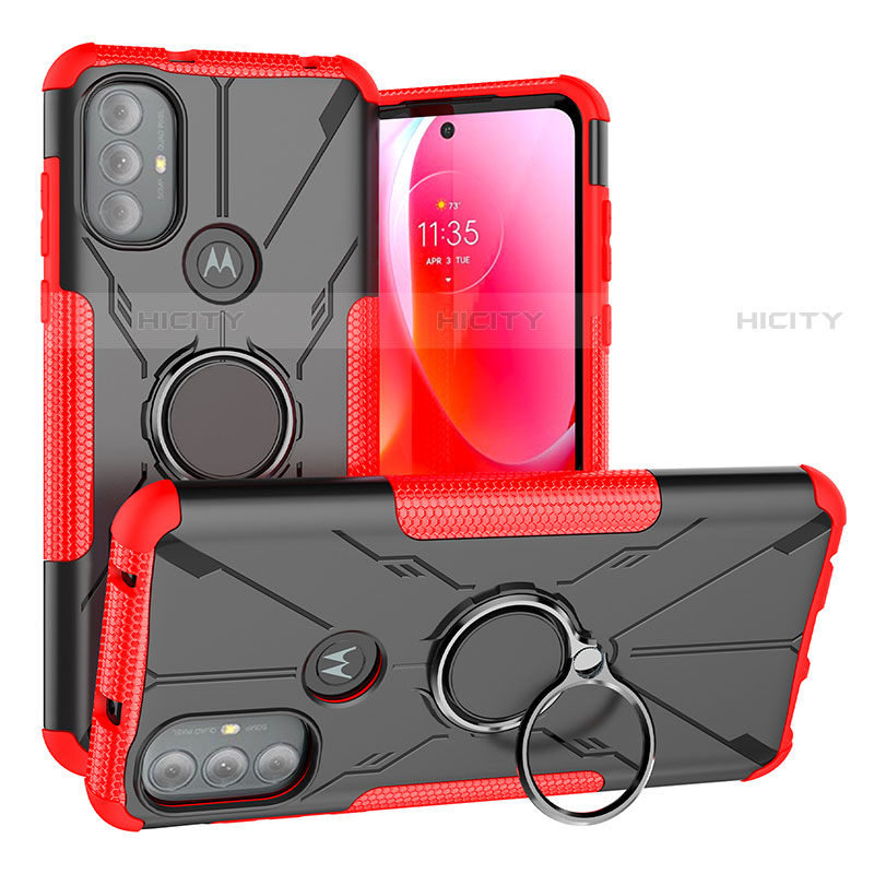 Funda Bumper Silicona y Plastico Mate Carcasa con Magnetico Anillo de dedo Soporte S02 para Motorola Moto G Play (2023) Rojo