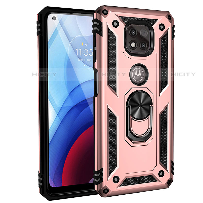 Funda Bumper Silicona y Plastico Mate Carcasa con Magnetico Anillo de dedo Soporte S02 para Motorola Moto G Power (2021) Oro Rosa