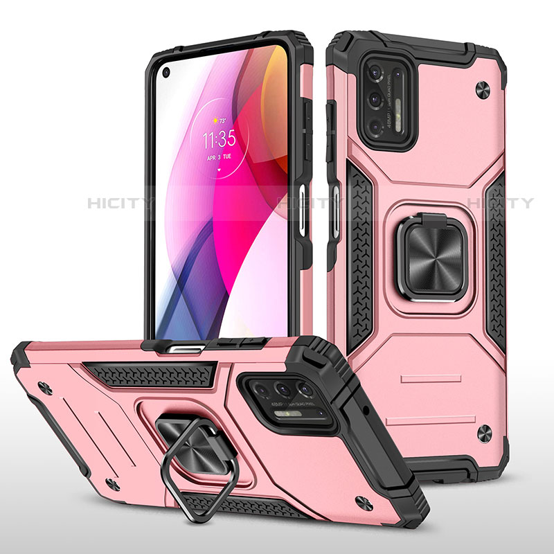 Funda Bumper Silicona y Plastico Mate Carcasa con Magnetico Anillo de dedo Soporte S02 para Motorola Moto G Stylus (2021) Oro Rosa