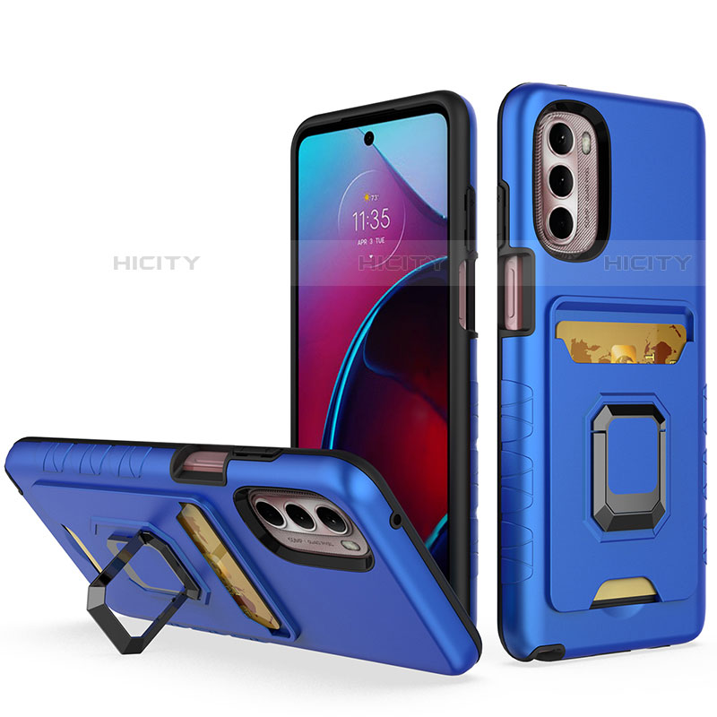 Funda Bumper Silicona y Plastico Mate Carcasa con Magnetico Anillo de dedo Soporte S02 para Motorola Moto G Stylus (2022) 5G Azul