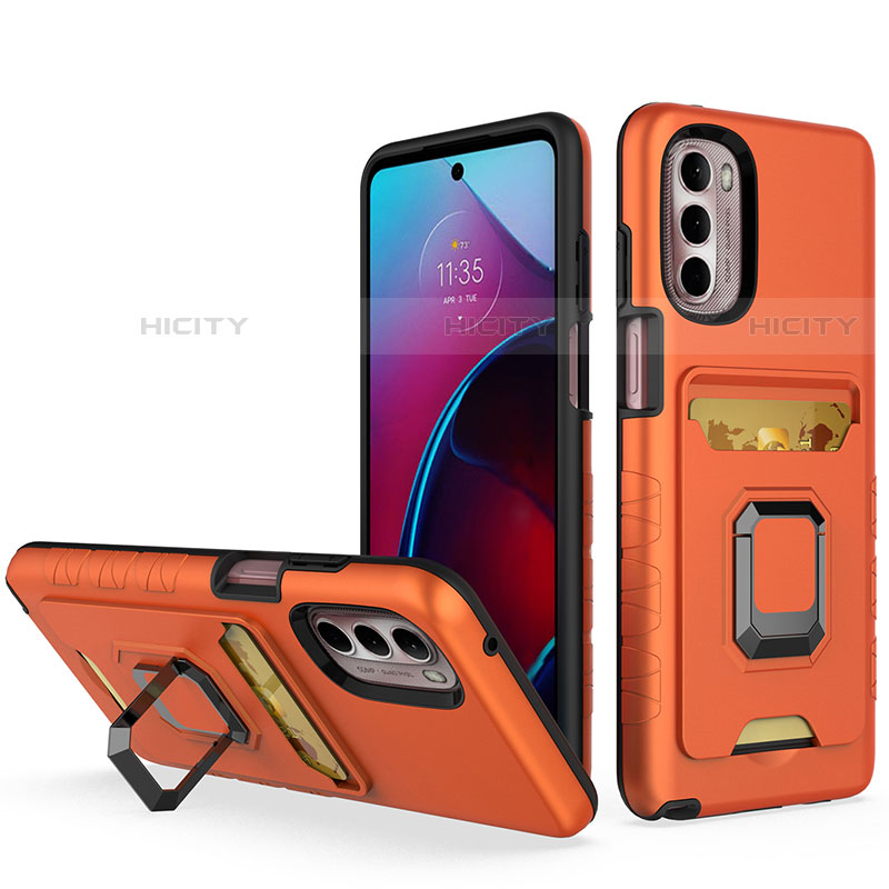 Funda Bumper Silicona y Plastico Mate Carcasa con Magnetico Anillo de dedo Soporte S02 para Motorola Moto G Stylus (2022) 5G Naranja