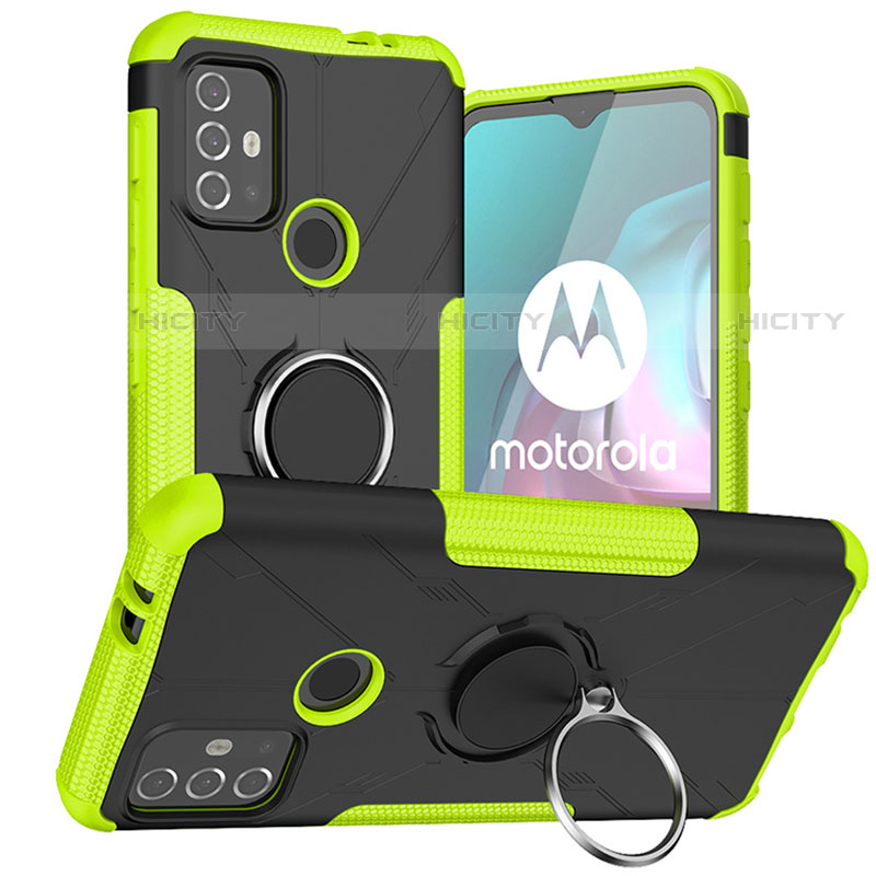 Funda Bumper Silicona y Plastico Mate Carcasa con Magnetico Anillo de dedo Soporte S02 para Motorola Moto G10 Power