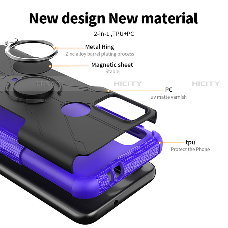 Funda Bumper Silicona y Plastico Mate Carcasa con Magnetico Anillo de dedo Soporte S02 para Motorola Moto G20